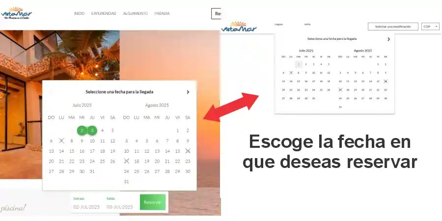 Selecciona la fecha de entrada y salida en el calendario desplegable.